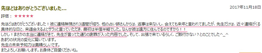 電話占いピュアリ明讃先生口コミ画像